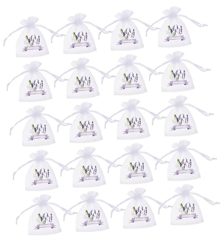 Abaodam Sachets Aromatiques la Lavande 5g, Paquet Décoratifs en Maille Blanche, Fermeture à Cordon Sécurisée, pour Mariage et Présents D’invités, Lot de 50 Pièces