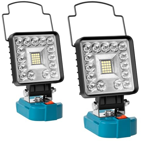 BlueYu Lámpara para Makita 18V Batería, 2 unidades, LED Luces de Trabajo Portátiles, 50W 5000lm Foco Brillante, Foco Portátil para Construcción, Reparación de Coche (Sin Batería)