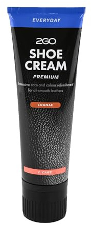 2GO Premium Shoe Polish - Colour-Refreshing Leather Care for Smooth Leather - With Beeswax & Carnauba Wax - Shoe Care Cream in Various Colours - Cognac 80 ml