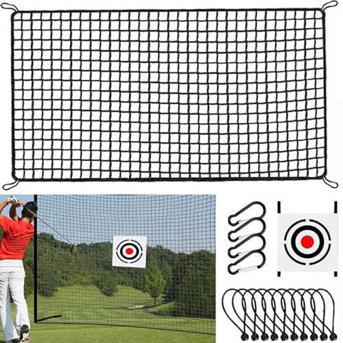 Red de Práctica Golf 3mx6m con Diana Integrada–Malla Poliéster Negro 2,54cm +10 Bolas Elásticas+4 Mosquetones–Bordes Reforzados, Instalación Rápida en Jardín|Red Entrenamiento Swing Exterior/Interior