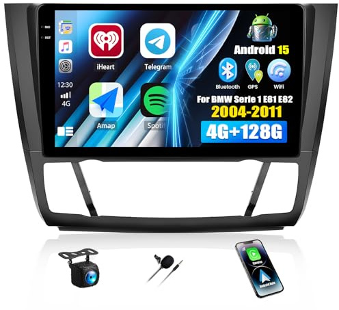 CAMECHO 4+128G Android 15 Autoradio 9 Pouces pour BMW Série 1 E81 E82 E87 E88 2004-2011 avec Caméra de Recul, Wireless Carplay Android Auto Radio Bluetooth avec WiFi GPS FM/RDS +Canbus