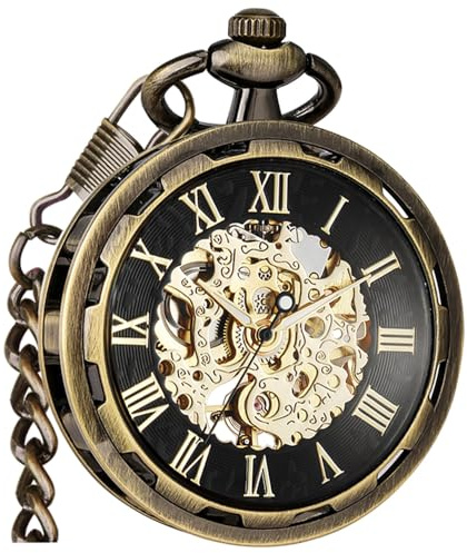 VIGOROSO Vintage Pocket Watch with Chain Mechanical Pocket Watches for Men