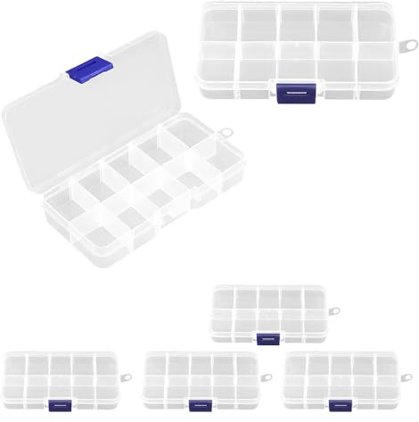 TONGIHS 6 Pcs Bead Storage Box,for Collecting Small Items,Transparent | 10 compartments,Plastic,Durable,Transparent,Portable,with adjustable dividers,for Bedrooms,Kitchens,Living rooms