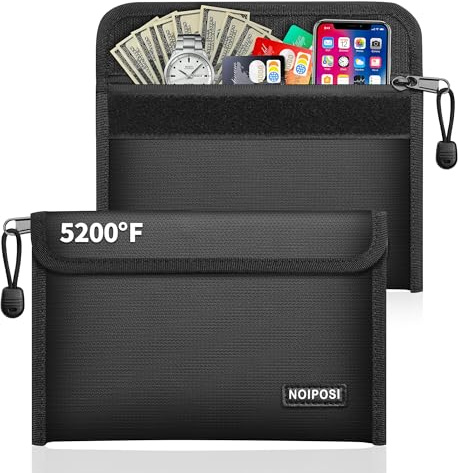Noiposi 2-Pack Fire & Waterproof Money Bag(21,5x14 cm, 5200℉)