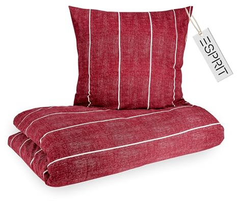 Esprit - Biancheria da letto in flanella, 140 x 200 cm, in cotone rosso, set di biancheria da letto di lusso, 2 pezzi, ecologico, caldo e soffice, 140 x 200-1, copripiumino e 1 federa 70 x 90 cm