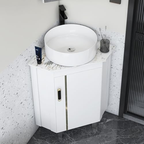 ELUKHT Corner Sink Cabinet, Multifunctional Ceramic Corner Washbasin with Faucet & Drain, Perfect for Home Kitchen & Patio - Space-Saving Design,One Color-43cm/16.9in