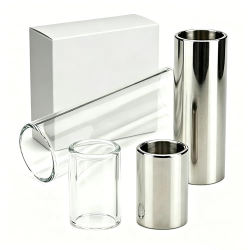 4Pcs Glass Slide and Stainless Steel Slide Guitar Finger Slide 2 Colors | glass & stainless‑steel finger slides in 28mm & 60mm sizes, compatible with electric, acoustic, bass and lap‑steel guitars.