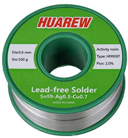 HUAREW HR990307 Sn 99-Ag 0,3-Cu 0,7 fil de soudure sans plomb avec colophane (0,6 mm, 100 g)