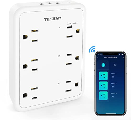 TESSAN Smart Power Strip with 6 Outlet 3 USB, WiFi Wall Smart Outlet Plug with 3 Remote Controll Outlets, Compatible with Alexa Google Assistant for Home Office, Only 2.4 GHz Wi-Fi