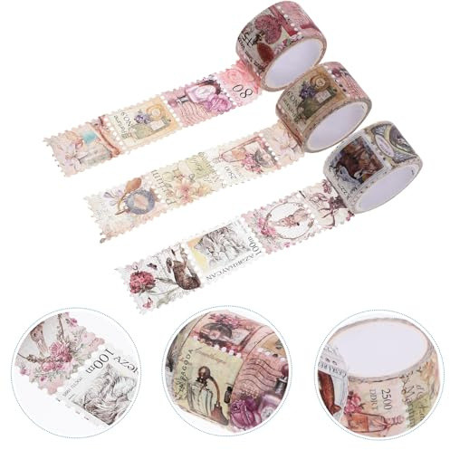 EXCEART Vintage Postage Stamp Washi Tape Roll 9.84Ft X 0.98In Decorative Sticker for Scrapbooking Journaling Planners Card Making