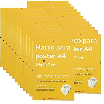 Set 24 marcos transparentes de clip . Soportes transparentes para fotos, posters, diplomas, dibujos o láminas. Tamaño A4 (21x29.7 cm). Marcos clip transparentes con plexiglas y anclajes para colgar…