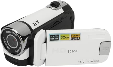 Videokamera Videokamera, 1080P 16MP 16X Zoom HD 2,4 Tums Roterbar Skärm Videokamera, Handhållen Videoinspelare med Fyllningsljus och 1/4 Tums Gänghål för Tonåringar Nybörjare