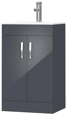 BELOFAY 500mm Floor Standing Bathroom Vanity Unit with Basin – Waterproof MDF Bathroom Storage Unit with White Ceramic Basin – Soft Close DTC Hinges &1 Tap Hole (Waste Included)
