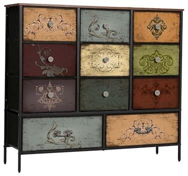 VASICAR Chest of Drawers for Bedroom with 11 Deep Drawers, Tall Fabric Dresser, Wide TV Stand, Storage Organizer for Closet, Nursery, Kid's Bedroom