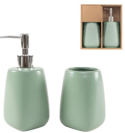 Ensemble de salle de bain en céramique vert d'eau, distributeur de savon et gobelet, style minimaliste