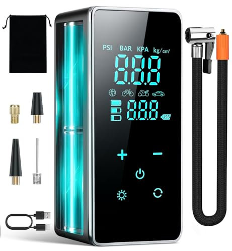 lamfurart Compresseur d'air portable sans fil pour voiture, moto, vélo, ballon - 18 000 mAh et 150 PSI - Compresseur d'air électrique avec manomètre, écran tactile