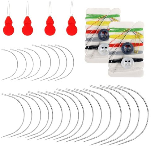 FIHODONE 24 ledernadel, sattlernadel, nähnadeln set, C Gebogene Nadeln, rundnadeln zum nähen, nähnadel gebogen, nadel Handstichwerkzeuge, vernähnadel stricken mit nadeleinfädler Nähgarn set