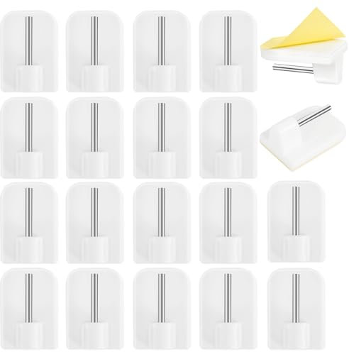 Self-Adhesive Net Curtain Hooks,20Pcs Curtains Pole Support Plastic Sticky Hooks,Removal Net Curtain Rod Hook, Adhesive Curtains Hook for Window,Wall