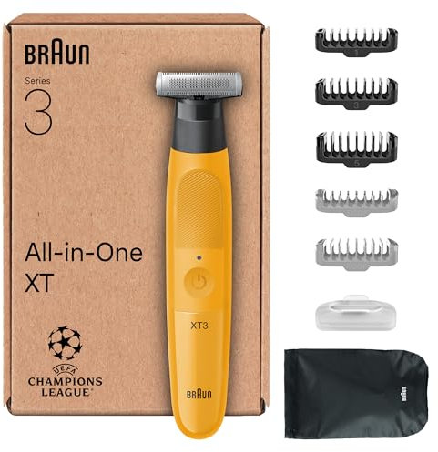 Braun Series XT3, Rasoio Elettrico Barba Tutto-In-Uno, +7 Strumenti Di Styling, Regolabarba Uomo Braun, Lama Affilata 4D Flex, Regola, Rade E Rifinisce, Viso, XT3205, Giallo
