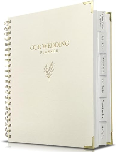 WeddingGiftsWedding Wedding Planner Book and Organizer for Bride - Elegant Linen Cover Wedding Planning Binder with Checklists,Pockets & Calendars,Perfect Engagement Gifts for Couples(Cream)