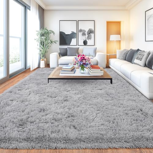 Chicnix Großer Teppich Wohnzimmer Hochflor 160x230 Grau, Weich Shaggy Langflorteppich rutschfest, Moderner Flauschig Teppich Schlafzimmer Kinderzimmer Wohnheim Heim Dekor