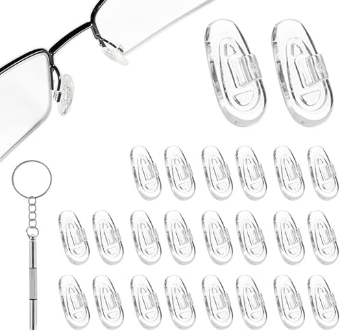 24 Pcs Silicone Nose Pads for Glasses, Push-in Glasses Nose Pads Silicone, Glasses Nose Pads, Fits Regular, Sunglasses, and Reading Glasses, Includes Screwdrive（Only Applicable to snap on Glasses）