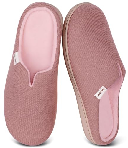 Garonne Women's V-neck Slippers with Memory Foam, Ladies' Slip-on House Shoes for Bedroom Indoor/Outdoor(6.5,Dark Pink)