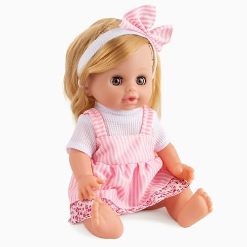 Kinderplay Mimi Babypuppe 30 cm mit Geräuschen, Schlafaugen, blondem Haar – SAGT Mama/Tata, weint – inkl. Testbatterien, Kleid mit Haarband – realistische Puppe ab 3 Jahren, Geschenkidee KP2006