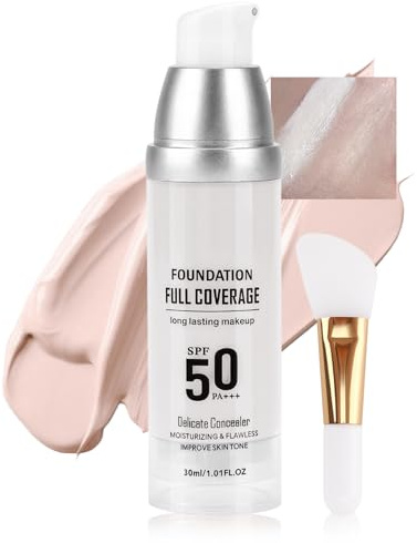 Erinde Color Changing Foundation mit SPF 50, Feine und Seidig-Glatte Textur, Langanhaltend und Feuchtigkeitsspendend, Hohe Deckkraft, Hautton-Anpassende Formel, Inklusive Foundation-Pinsel #03