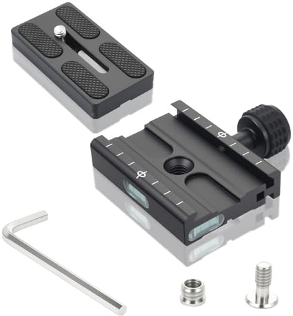 UTEBIT Morsetto Piastra Sgancio Rapido 70mm per Arca Swiss, Universale per Treppiede e Fotocamera con Adattatori Vite 1/4'' e 3/8'' per DSLR, Treppiedi, Monopiedi, Gimbal e Teste a Sfera