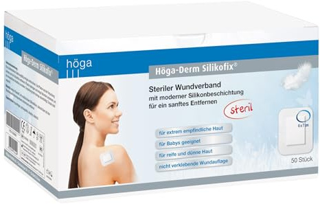 Höga Derm silikofix 6 cm x 7 cm, sterilt lindband (plåster) med modern silikonbeläggning för mjuk borttagning, 50 stycken