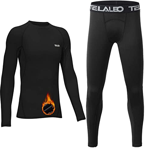 TELALEO Boys' Girls' Thermal Set Fleece Lined Underwear Set Kids Compression Shirts Athletic Sports Tops Leggings Baselayer,Shirts/Pants Set S