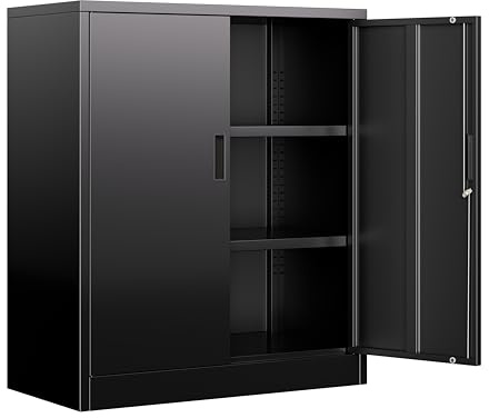 BESFUR Metal Garage Storage Cabinet with 2 Locking Doors and 2 Adjustable Shelves, 36 Black Metal Short Storage Cabinet for Home Office,Garage,School,Utility Room