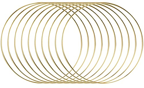 ALEMIN Metallringe zum Basteln 20cm 10 Stück Gold Kranz Ringe Makramee Ringe, Traumfänger Ring, Hochzeitskranz, Wandbehänge Deko, Blumen Reifen