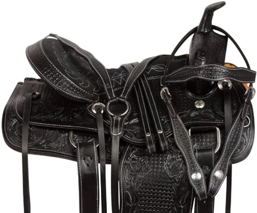 Leather Western Barrel Racing Horse Saddle Tack Size 10-18 Inches with Matching Leather Headstall, Breast Collar, Reins ME-WLS-124 (10 Seat)