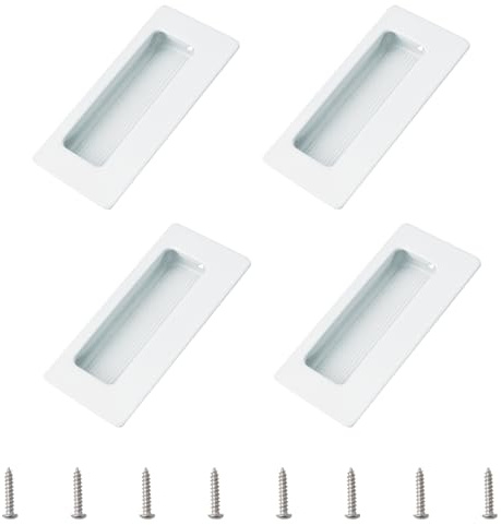 MOROBOR Lot de 4 poignées rectangulaires encastrées dissimulées pour porte coulissante avec vis, poignées d'armoire en acier inoxydable pour armoire et tiroir (blanc)