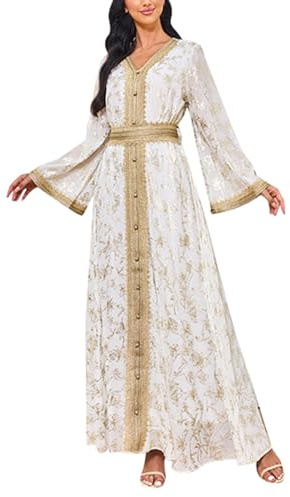 Abito da donna in stile bohémien, caftano, maxi loungewear da notte, taglie forti, per la spiaggia, per la preghiera, abaya, Dubai Turchia, islam, caftano, gold, XL