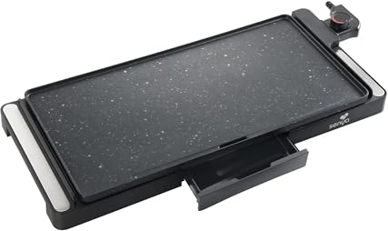 SENYA Plancha Eléctrica XL 2200 W | Gran superficie de cocción 51 x 25 cm Antiadherente, revestimiento efecto piedra | Plancha Grill Termostato Ajustable | Limpieza compatible con Lavavajillas, Negro