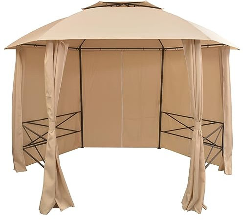 Iiaky Garden Marquee Pavilion Tent with Curtains Hexagonal 360x265 cm,Patio Gazebo Canopy Garden Pavilion Tent Shelter with 2 Tier Roof and Mosquito Netting, Steel Frame