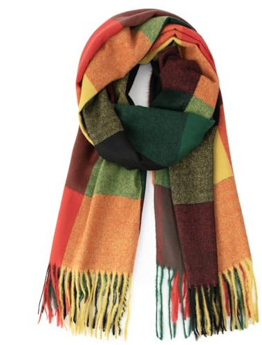 GLAMEXX24 Sciarpa Donna Inverno Morbida Colorata Quadri Sciarpa con Frange Elegante Caldo Poncho Tartan Wrap Maglia Scialle