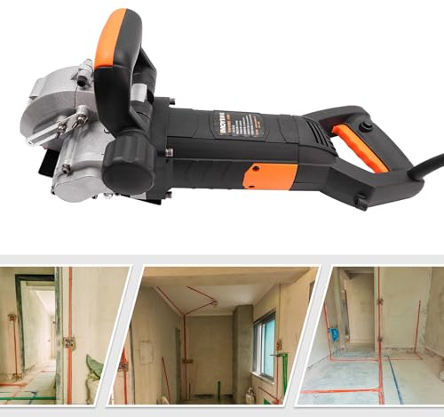 Mermajestic 4800W Elektrische Kreissäge Mauernutfräse Schlitzfräse, Wandschlitzer, Mauerfräse Elektrische Wandfräse mit 5 Sägeblatt &Wasserpumpe für Ziegel Beton, Doppelte Schutzschalter,Drehbar Griff