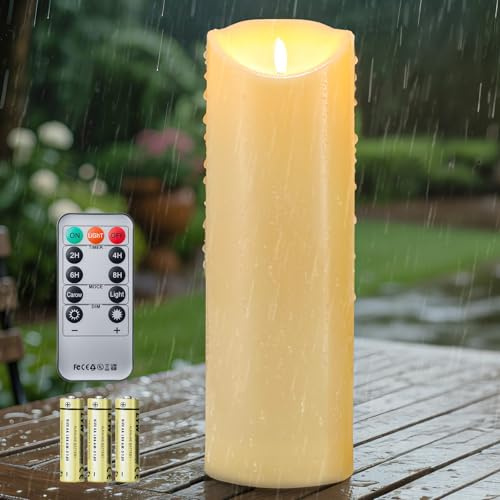 Glowtink Outdoor Waterproof Flameless Candles, Battery Operated Candle with Remote Timer, Large LED Pillar Candle for Outdoor Indoor Wedding Party Decoration, 12 x 4