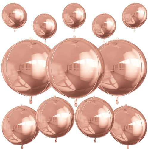 12Pcs Champagne Gold Round Foil Balloons, 22 15 10 4D Helium Ball Balloon, Metallic Foil Balloon for Birthday Graduation Wedding Anniversary New Year Eve Disco Prom Party Decorations