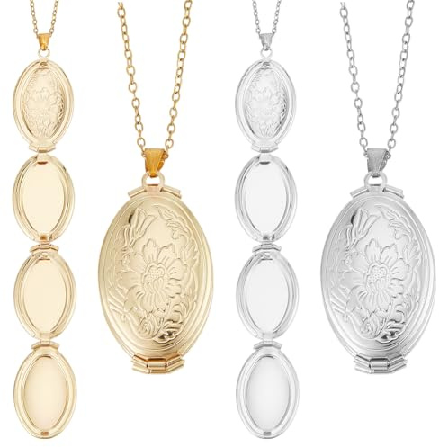 DELORIGIN 2 piezas medallón collar imágenes medallón collar de oro y plata acero inoxidable foto medallón colgante regalos personalizados para mujeres, Acero inoxidable