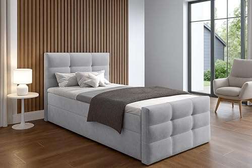 AXLIVING Bett mit Bettkasten 120x200 cm Argentaro graues Boxspringbett