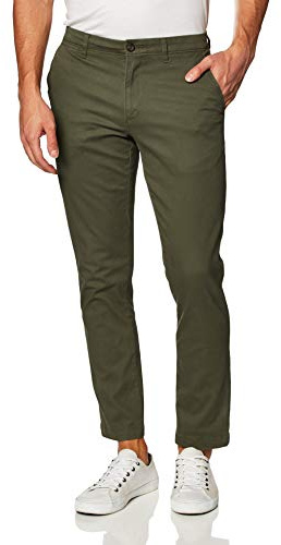 Amazon Essentials Pantalones Chinos Informales, Elásticos de Corte Ajustado para Todo el Día Hombre , Verde Oliva, 30W / 32L