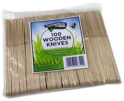 Caterpack Enviro Range Wooden Knives Made from sustainably sourced Birchwood, compostable and Biodegradable, 100 Pack
