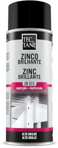 TECTANE ZINC CLARO BRILLANTE ZB 573 Color Metal Galvanizado, Spray Zinc, Fuerte Capacidad de Adherencia a Mayoría de Metales, Resistente a Altas Temperaturas, Interior y Exterior, Bote 400 ml