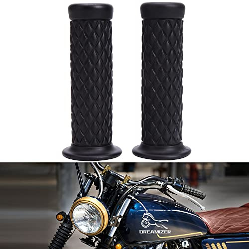 DREAMIZER Empuñaduras de Mano para Moto de 7/8 22mm, Antideslizantes,Goma Puños de Manillar para Moto Cafe Racer Bobber Dirt Bike(Sello de Extremo de Barra:Negro)