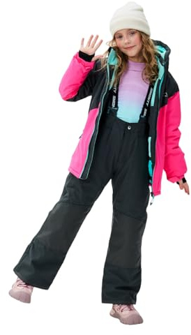 SMONTY Kids Snowsuit for Girls Winter Ski Jacket & Pants Set Hooded Set Windproof Waterproof Warm